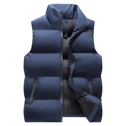 Men Waistcoat Thick Padded Cotton Vest Windproof Sleeveless Winter Outerwear Neck Zipper Cardigan Men Winter Coat