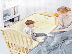 Mini Baby Crib 4 in 1 Convertible with Memory Foam Mattress(38"by 24") Included, Cunas para Babes 2024 Natural Wood Portable Crib