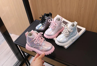 New Children's Autumn Boots Glossy Girls Causal Leather Boots Fashion Versatile Kids Princess Ankle Short Boots Round-toe Zipper