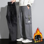 2025 Cargo Pants Men Straight Fit Wide Leg Fleece Lined Trouser Male Winter Fashion Loose Baggy Large Plus Size Warm Streetwear
