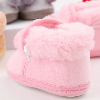 Winter Snow Baby Boots Faux Fur Warm Fluff Balls Indoor Cotton Soft Sole Infant Newborn Toddler Baby Shoes 0-18M