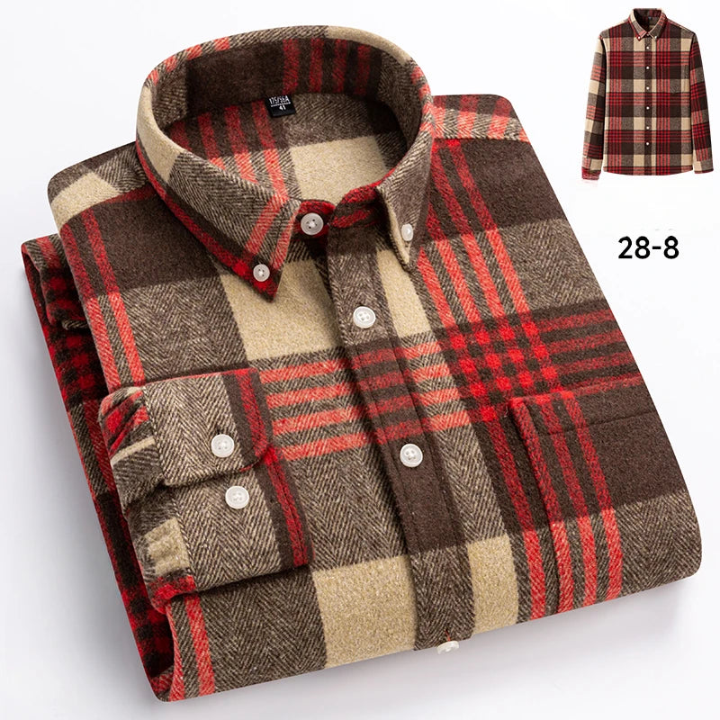 New in shirt plus size 7xl100%cotton long-sleeve shirts for men slim fit casual plain shirt soft kerokan designer plaid clothing