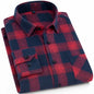 Men's Slim-fit Casual Brushed Flannel Contrast Plaid Shirt Single Patch Chest Pocket Comfortable Soft Long Sleeve Gingham Shirts