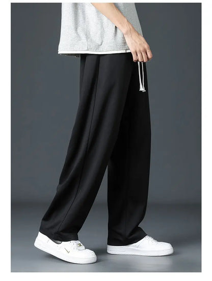 Spring Summer Men Oversize Casual Pants Fashion New Male Drawstring Elastic Waist Solid Loose Sports Wide Leg Straight Trousers