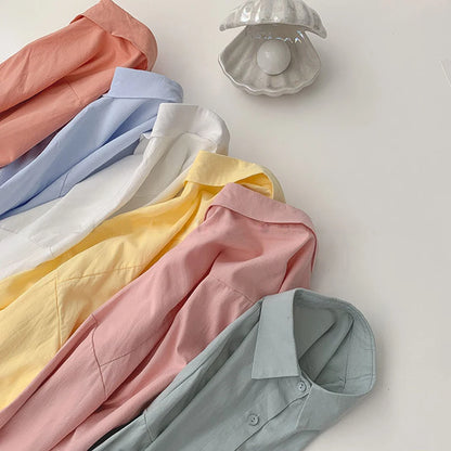 Solid White Shirt Women Casual Turn Down Collar Long Sleeve Pocket Women's Tops And Blouses Spring Office Lady Plus Size Shirts