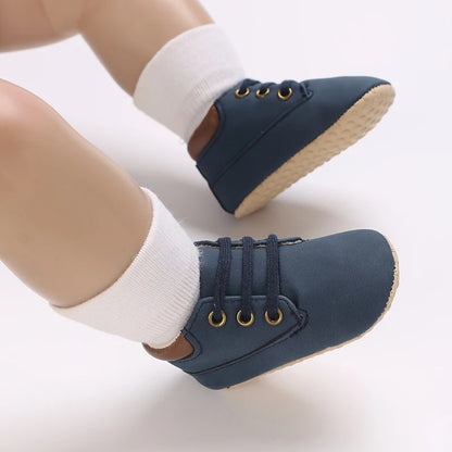 Fashionable 0-18M Boys and Girls' Shoes Classic Solid Color Leather Bottom Anti slip Preschool First Step Casual Sports Shoes