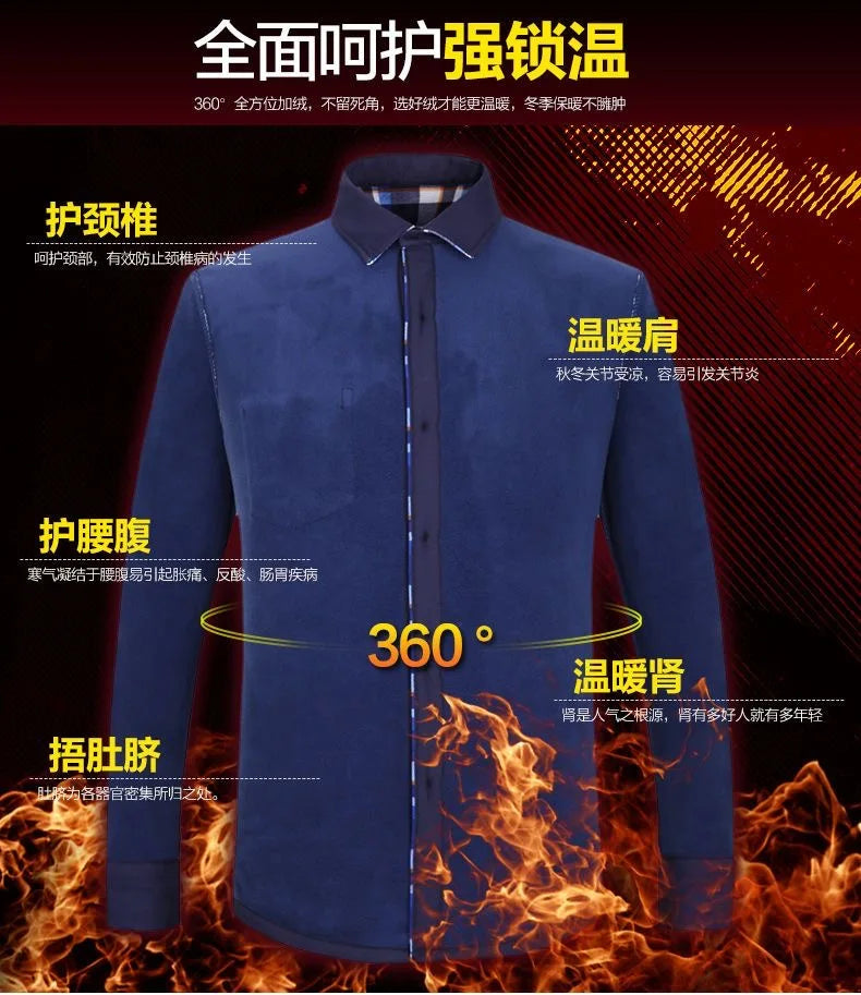 2025 Men's Autumn Winter Casual Fleece Plaid Shirt Fashion Soft Warm Turn Down Collar Long Sleeve Shirt Male High-Quality Tops