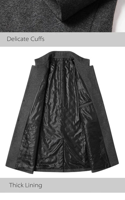 Men's Autumn Winter Long Woolen Coats Men's Business Office Casual Slim Solid Wool Windbreaker Thicken Warm Trench Jacket