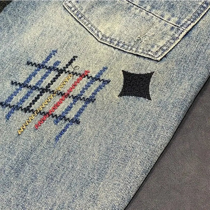 Fashion Men's Casual Jeans with Embroidery Spring Autumn Stylish Jeans Men Luxury Korean Clothes Vintage Clothing Washed Jeans
