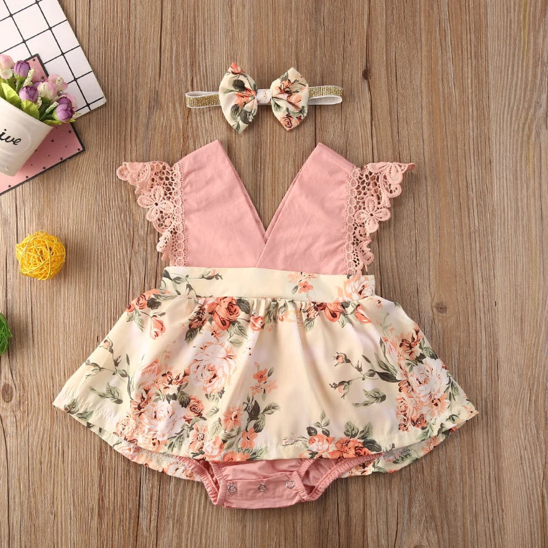 Children's Clothing New 2-piece Red Flower Baby Clothing Newborn Girl Lace Dress Princess Skirt Clothing 0-24M Princess Dress
