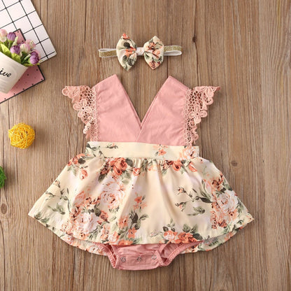 Children's Clothing New 2-piece Red Flower Baby Clothing Newborn Girl Lace Dress Princess Skirt Clothing 0-24M Princess Dress
