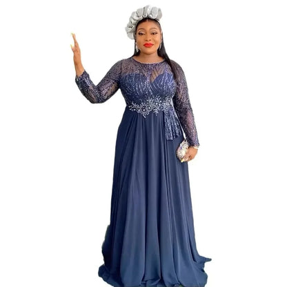 Party Evening Dresses For Women Elegant Long Sleeve Sequin Chiffon Robe Dashiki Africa Clothing Wedding Prom Gown Dubai Kaftans