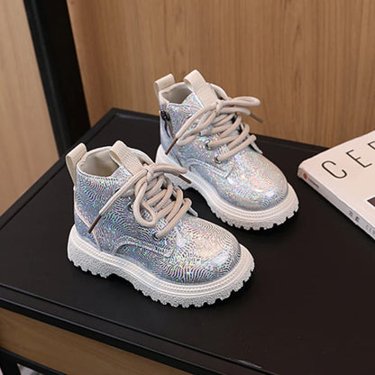 Kids Shoes Boots for Girl Spring Autumn New Toddlers Leather Boots Fashion Glossy Children's Platform Ankle Boots Side Zipper