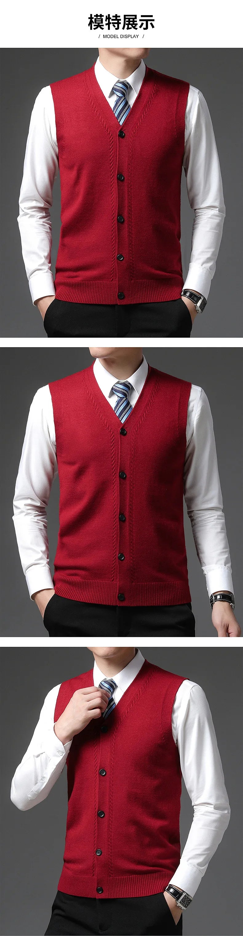 2025 Men's New Autumn and Winter Vest Young Casual Warm Knit Sleeveless Base Shirt Solid Color Jacquard Cardigan Vest