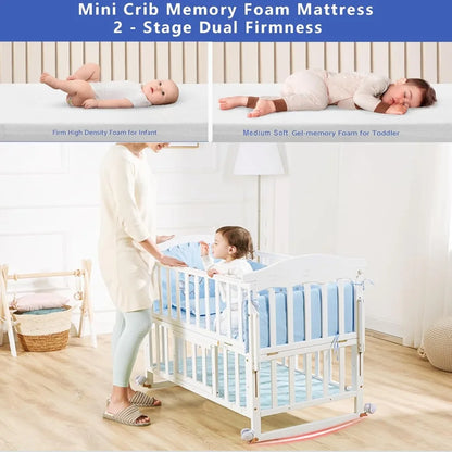 Mini Baby Crib 4 in 1 Convertible with Memory Foam Mattress(38"by 24") Included, Cunas para Babes 2024 Natural Wood Portable Crib