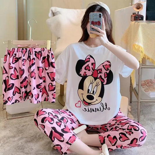 Women's New Three-piece Pajamas Home wear Set of Sweet Pajamas Cartoon Leisure Women's Home wear Pajamas Set
