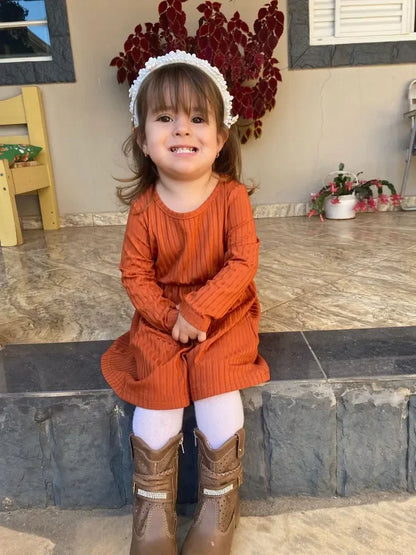 Pat Pat Newborn Dresses Baby Girl Clothes New Born Babies Kids Birthday Party Dress Ribbed Striped Long-sleeve Overalls Children