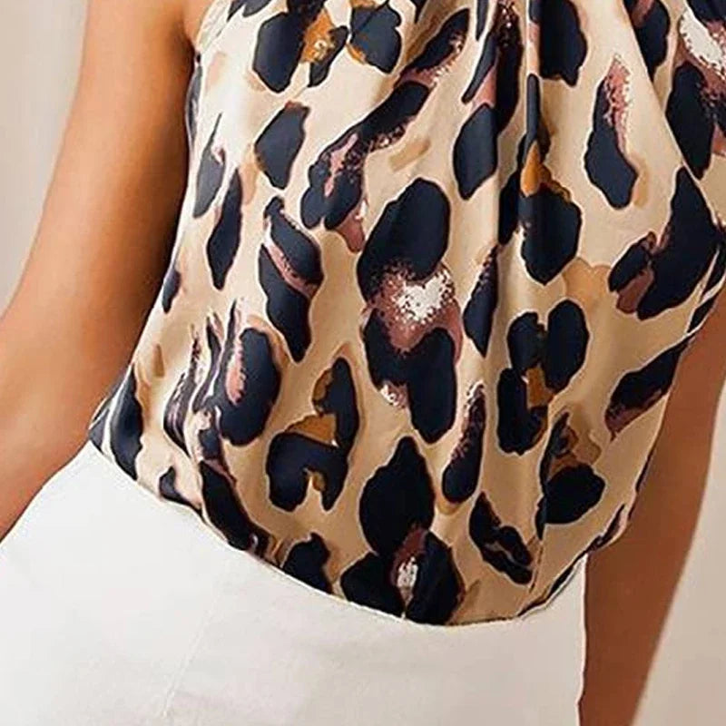 Summer Women Blouse Shirt 2025 Sexy Leopard Print Ladies Tops Halter Blouse Casual Female Sleeveless Women's Tops and Blouse