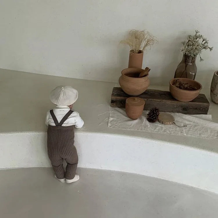 2025 Autumn New Baby Solid Leggings Toddler Boy Pp Pants Cotton Infant Girl Overalls Kids Casual Trousers Baby Strap Leggings