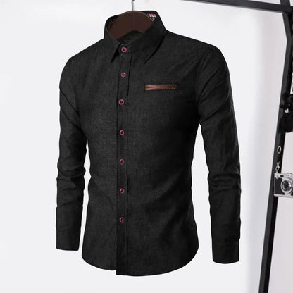 Men's Denim Shirts 2025 Long Sleeve Men Dress Shirt Fashion Slim Fit Style Navy Blue Jeans Male Shirt Long sleeve Shirt For Men