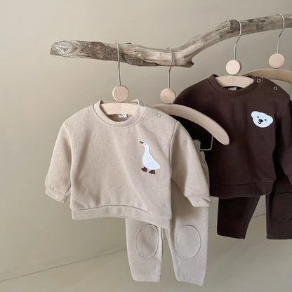 Infant Baby Boys Girl Clothes Newborn Autumn Long Sleeve Goose Bear Pattern Cotton Tops Casual Pants Toddler Clothing Outfit Set