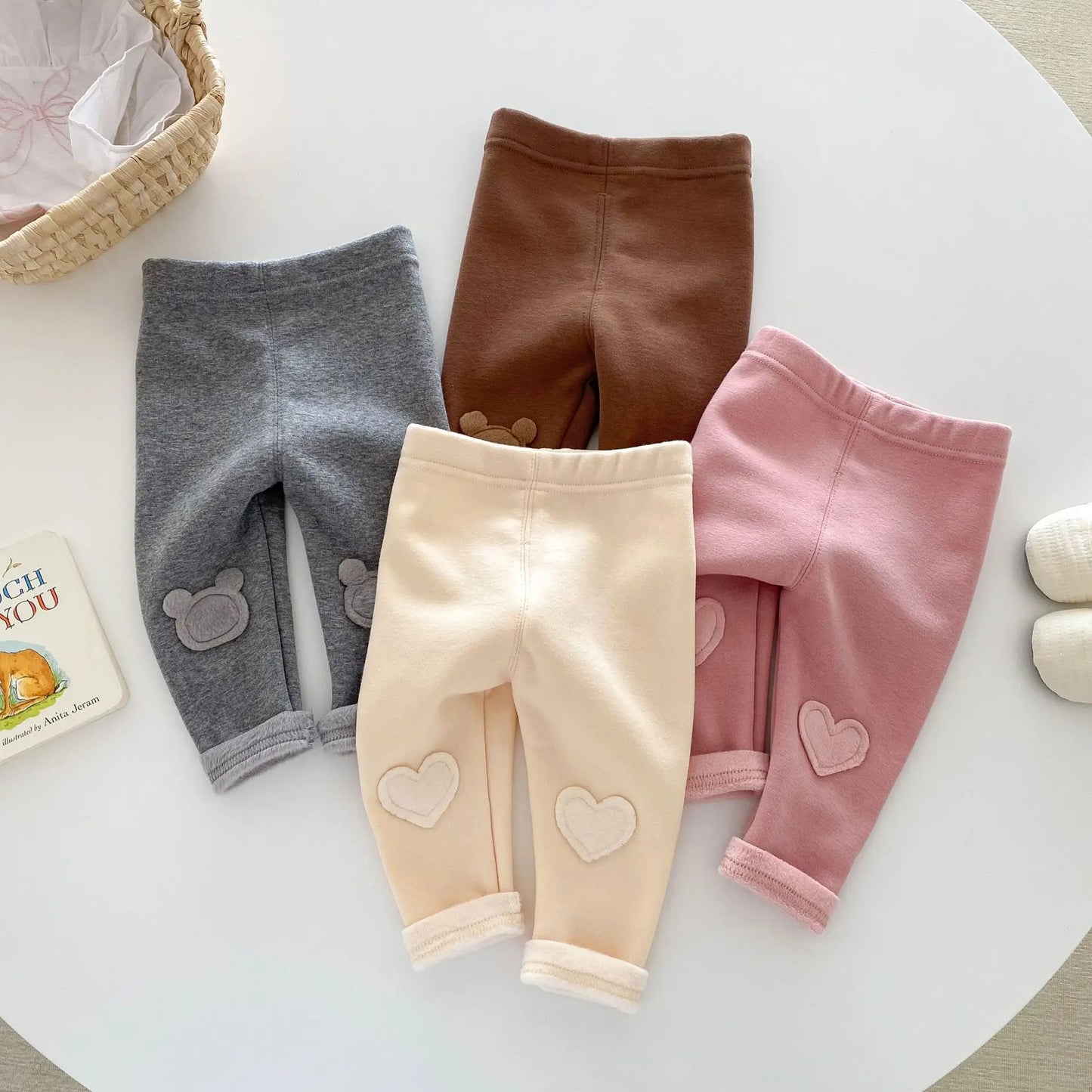 Girls Leggings 2024 Winter 0-5Y Children's Clothes Baby Girls Patch Plus Velvet Warm Pants Trousers