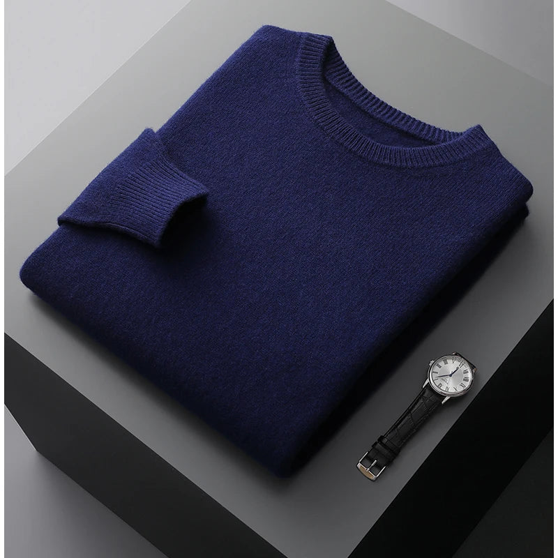 100% merino cashmere sweater men's round neck pullover business casual fashion top knitted loose men's Jacket