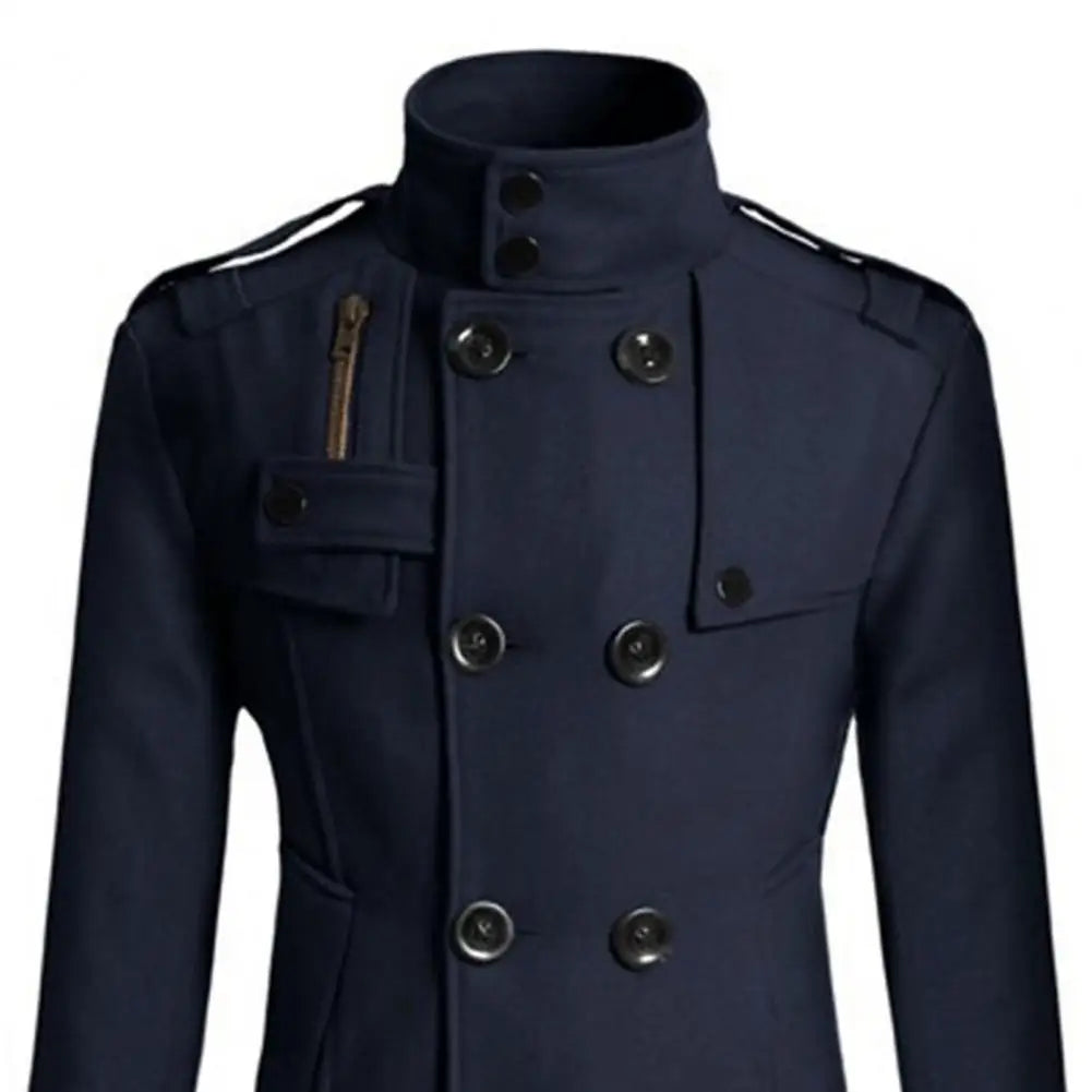 Fabulous  Winter Jacket Woolen Streetwear Men Jacket Button Decoration Warm Men Coat for Daily Wear