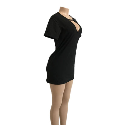 Deep V Neck Sexy Summer Dress Women Solid Color Hanging neck hollow White Mini Dress Pleated Party Dress