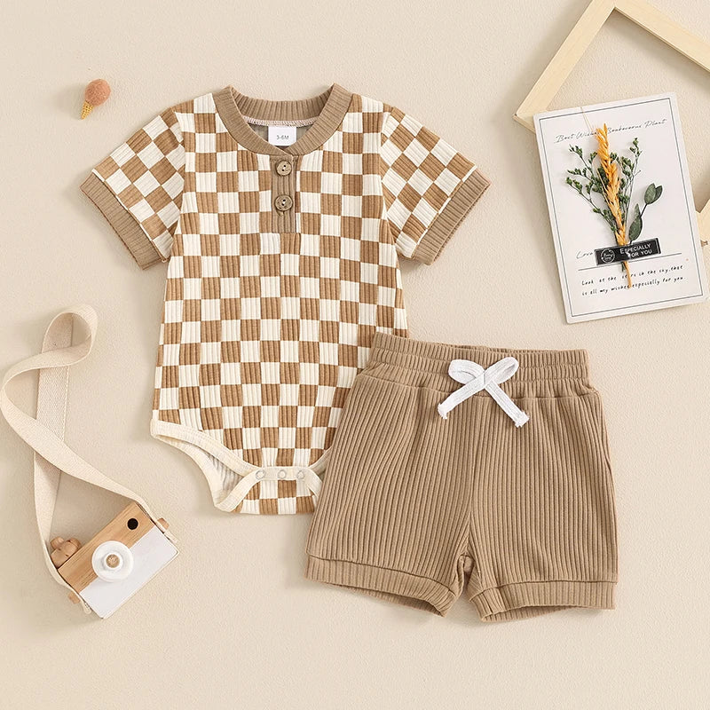 Mubi neo 3 -18 Months Newborn Baby Boy Clothes Ribbed Knit Short Sleeve Romper Shorts Set Infant Summer Outfit  Sets for Babies