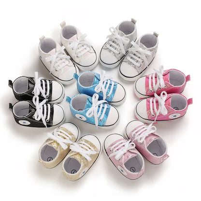 Baby Shoes Bling Canvas Infant Baby Girls Shoes Lace-up Comfortable Boy Sneaker Soft Sole Anti-slip Toddler First Walkers
