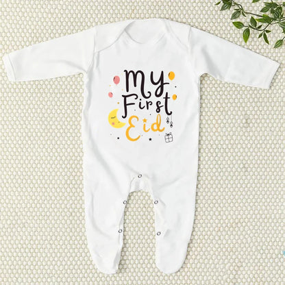 My First Eid/Ramadan Print Baby Sleepsuit Newborn Bodysuit Infant Long Sleeve Romper Ramadan Islamic Muslim Baby Keepsake Outfit