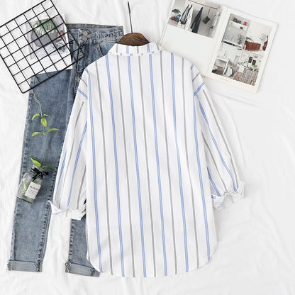 Loose Casual Striped Shirts Women 2025 New Ladies Sweet Simple Style Long Sleeve Print Shirt Female Blouse and Tops Lady Clothes