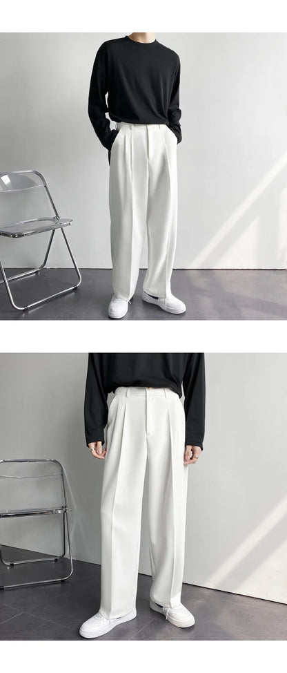 Spring Summer New Men Straight Casual Pants Korean Loose Suit Trousers Baggy White Elegant Pant Male Streetwear Y2k Men Clothing