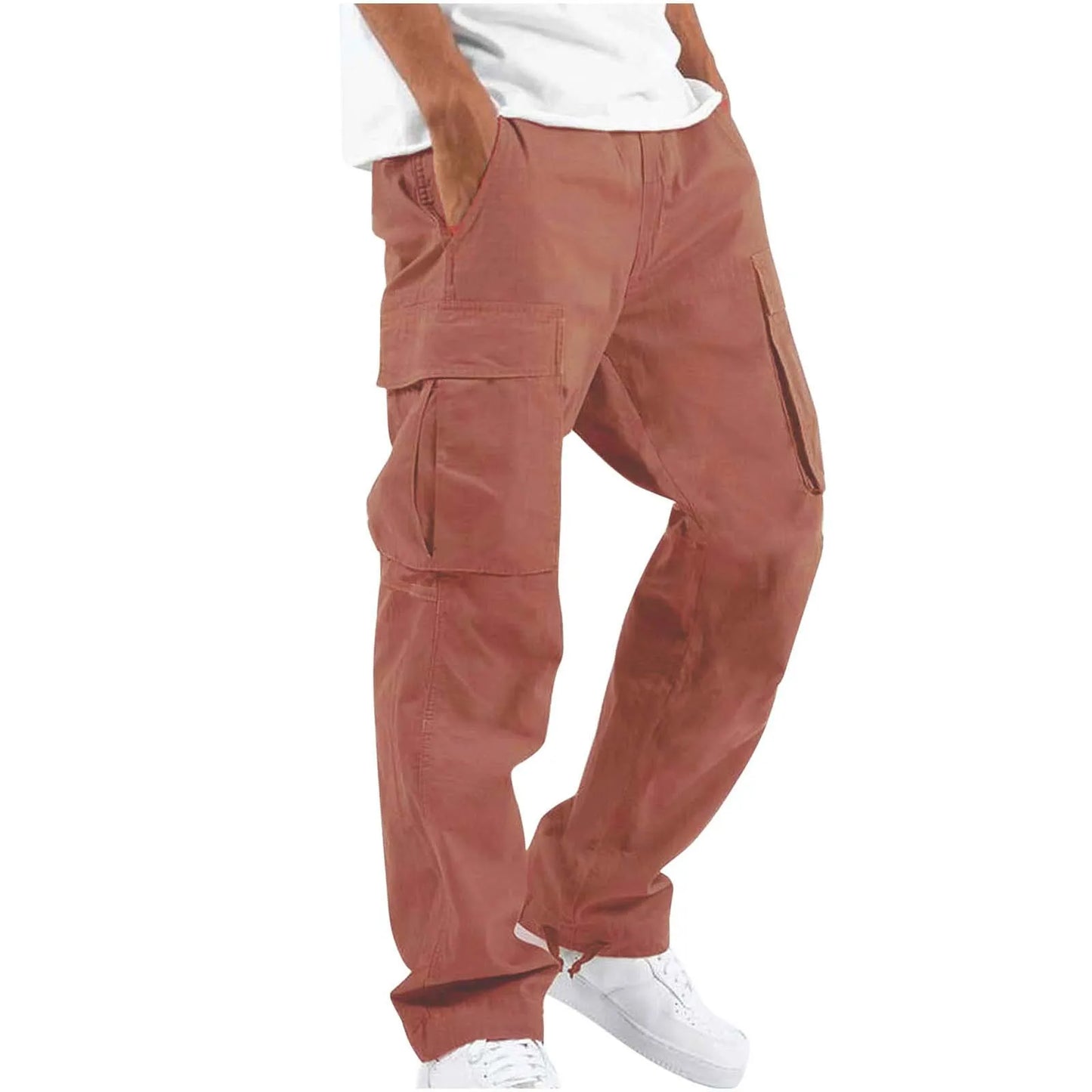 2025 new Men Spring Casual Trousers Solid Color Multi-Pocket Loose Straight Sports Fitness Pants Outdoor Cargo Pants Men
