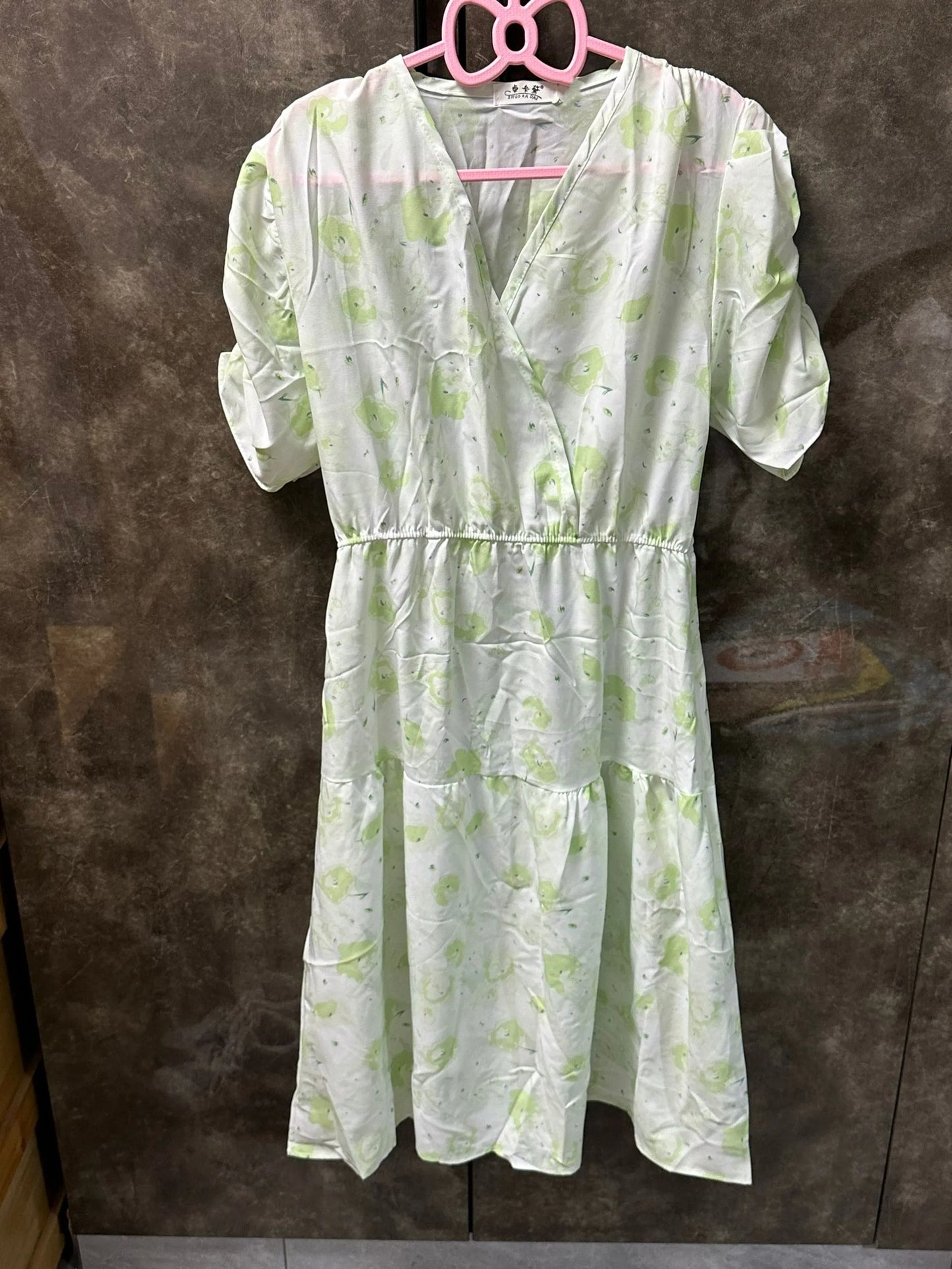 Cheap French Sweet Floral Dress Women V Neck Puff Sleeve Summer Chiffon Dress Summer Bohemian Print A-line Midi Dress In stock