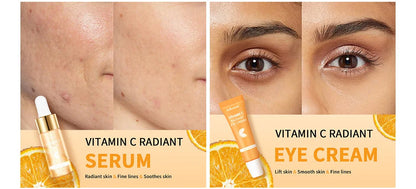 6pcs/set Vitamin C Skin Care Set Deep Cleansing Facial Cleanser Face Cream Moisturizing Anti Wrinkles Face Care Kit Gift Box