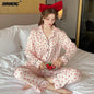 Women Casual Luxury Pajamas Thin Pajamas Female Sleepwear New Elegant Ladies Faux Silk Polyester Dots Pajama Sets Sexy Home wear