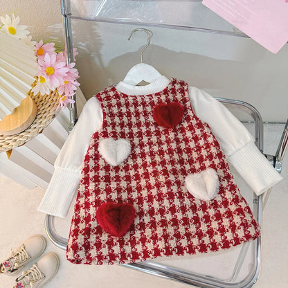 Toddler Baby Girls Dress Autumn  Winter Kids Red Christmas New Year Plush Warm Dress Infant Clothing Set Top+ skirt For 1-4 Years