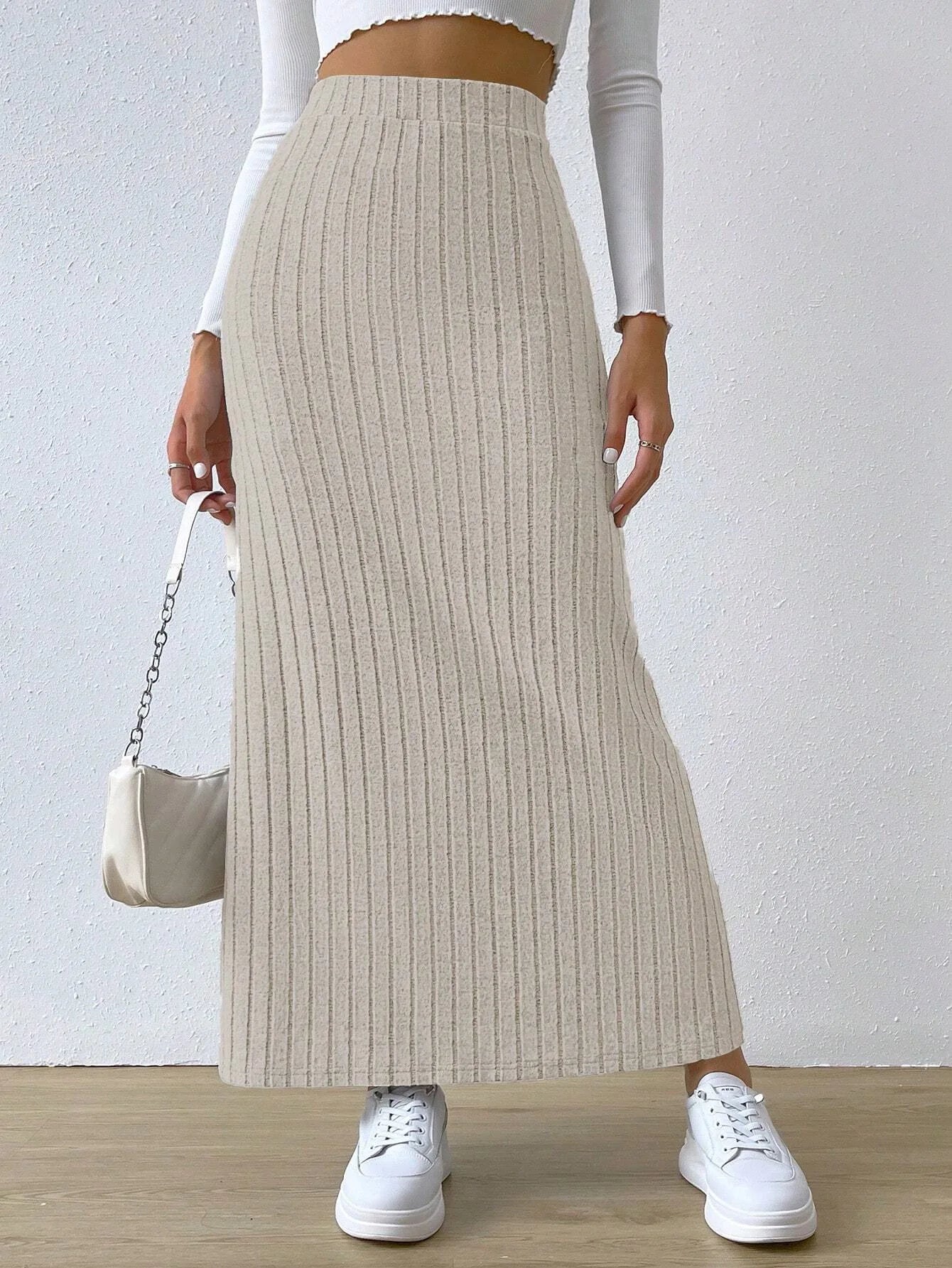 Women's Slit Knitted Skirt 2025 New Solid Color Hip-covering High Waist Side Slim Long Skirt Women's Skirt