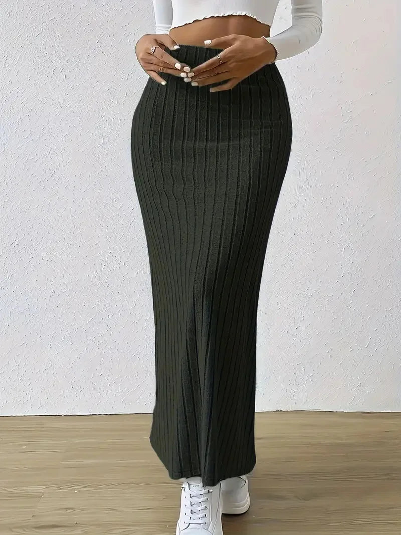 Women's Slit Knitted Skirt 2025 New Solid Color Hip-covering High Waist Side Slim Long Skirt Women's Skirt