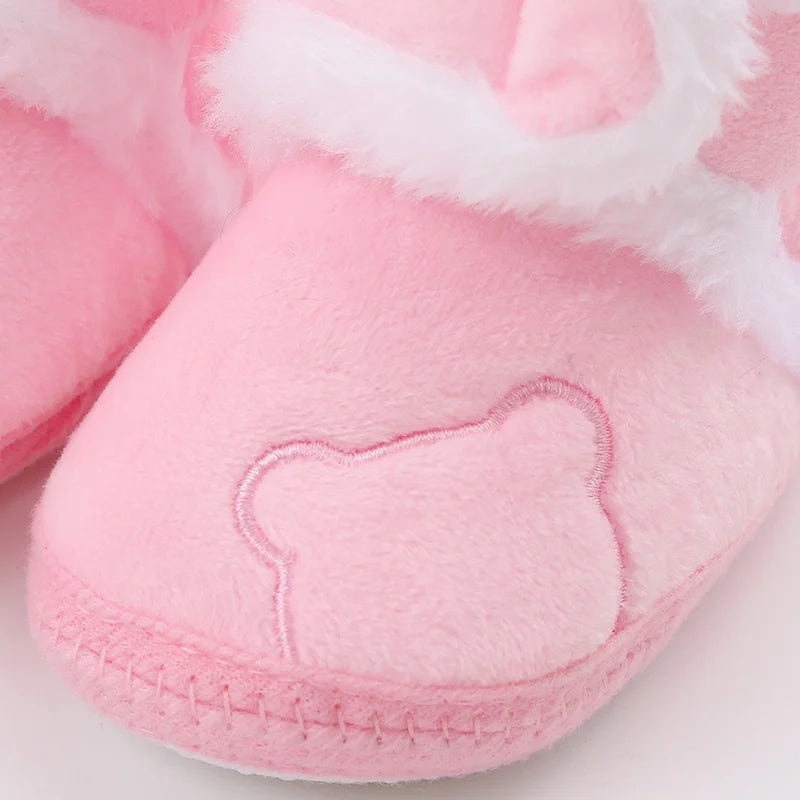 Baby Winter Snow Boots Cute Bear Warm Fluff Balls Indoor Soft Sole Infant Newborn Toddler Baby Shoes 0-18M