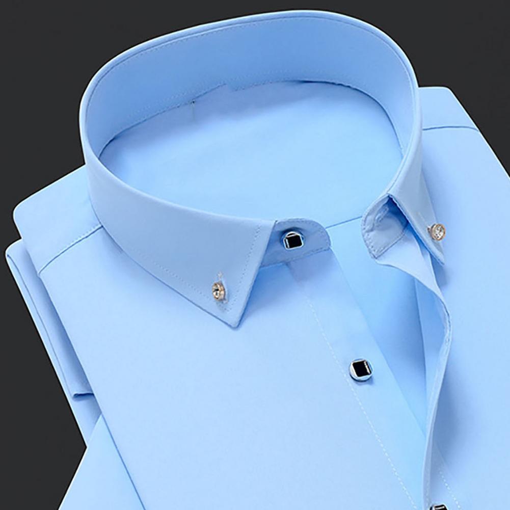 White Men Business Shirt  Pure Colors Breathable Men Shirt Short Sleeve Formal Top