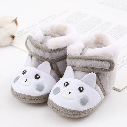 Winter Snow Baby Boots Cute Bear Warm Fluff Balls Indoor Soft Sole Infant Newborn Toddler Baby Shoes 0-18M