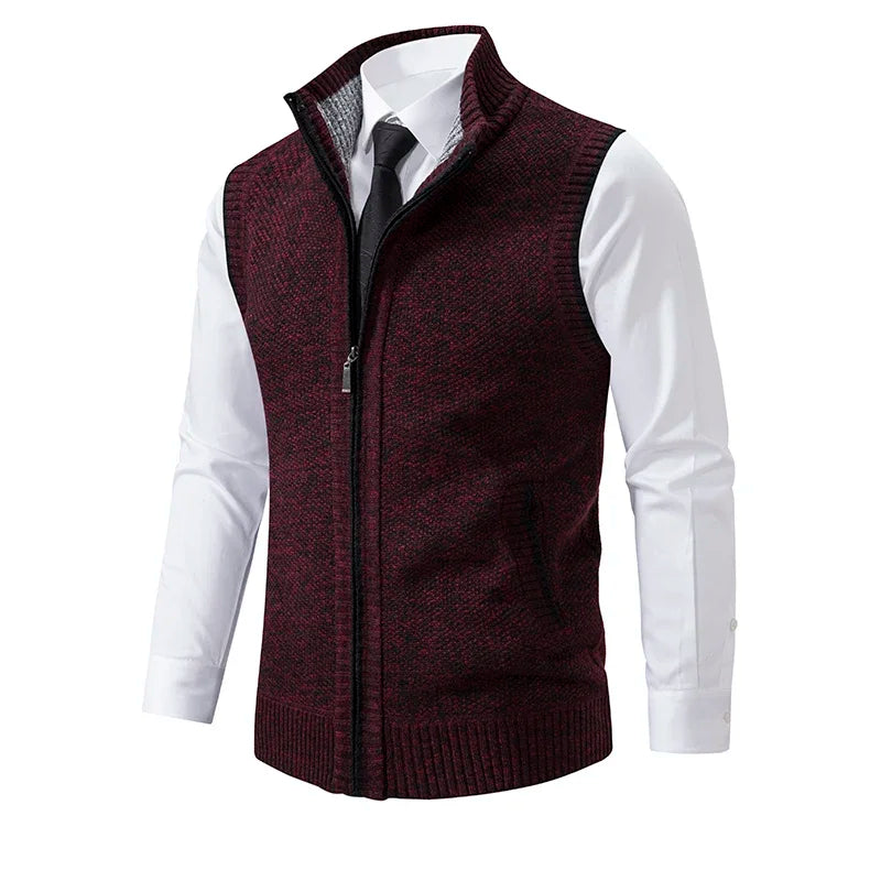 Vest Men Knitted Sleeveless Sweater Jacket Wool Velvet Zipper Cardigan Turn-down Pullovers Turtleneck Sweater coat Knit Waistcoat