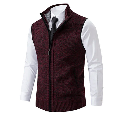 Vest Men Knitted Sleeveless Sweater Jacket Wool Velvet Zipper Cardigan Turn-down Pullovers Turtleneck Sweater coat Knit Waistcoat