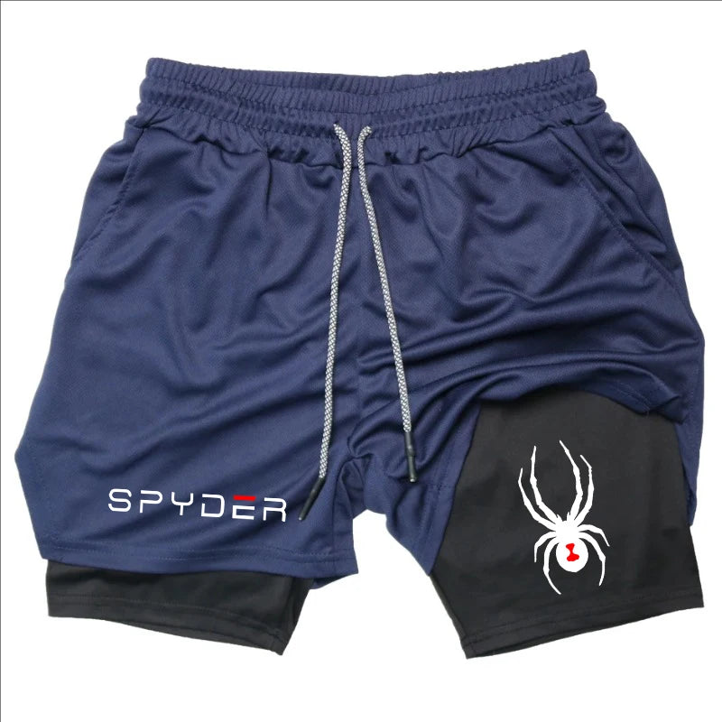 Y2K Performance Shorts Men Spider Printed GYM Casual Sports Compression Shorts Workout Running Mesh 2 In 1 Sport Short Pants