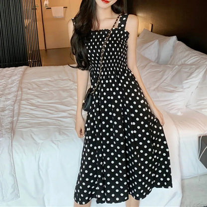 Women's Dresses 2025 Summer Fashion Loose None Sleeve Polka Dot Shoulder Plus Size Casual Dress Sexy Dress