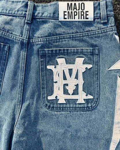 American fashion trend Street style wide-leg Jeans for men Y2k embroidered baggy jeans Goth punk High street casual shorts