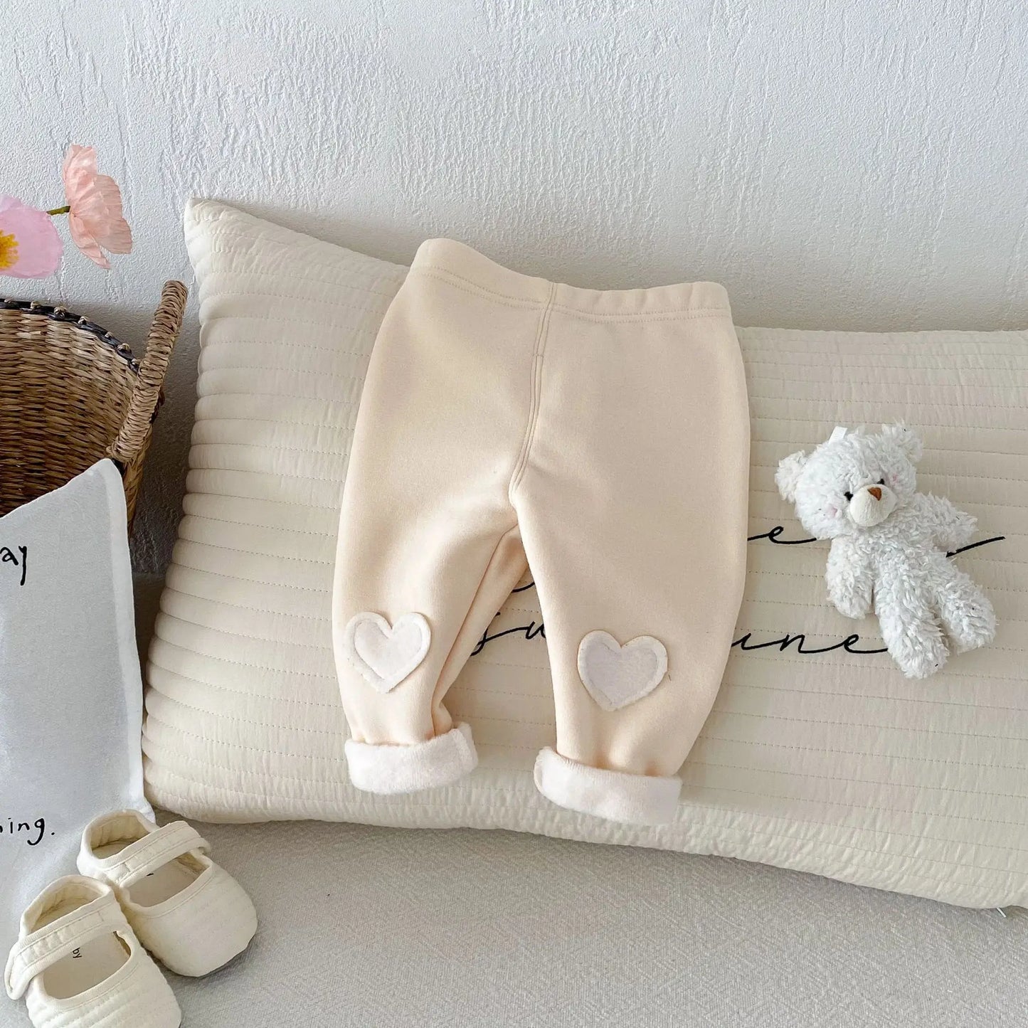 Girls Leggings 2024 Winter 0-5Y Children's Clothes Baby Girls Patch Plus Velvet Warm Pants Trousers